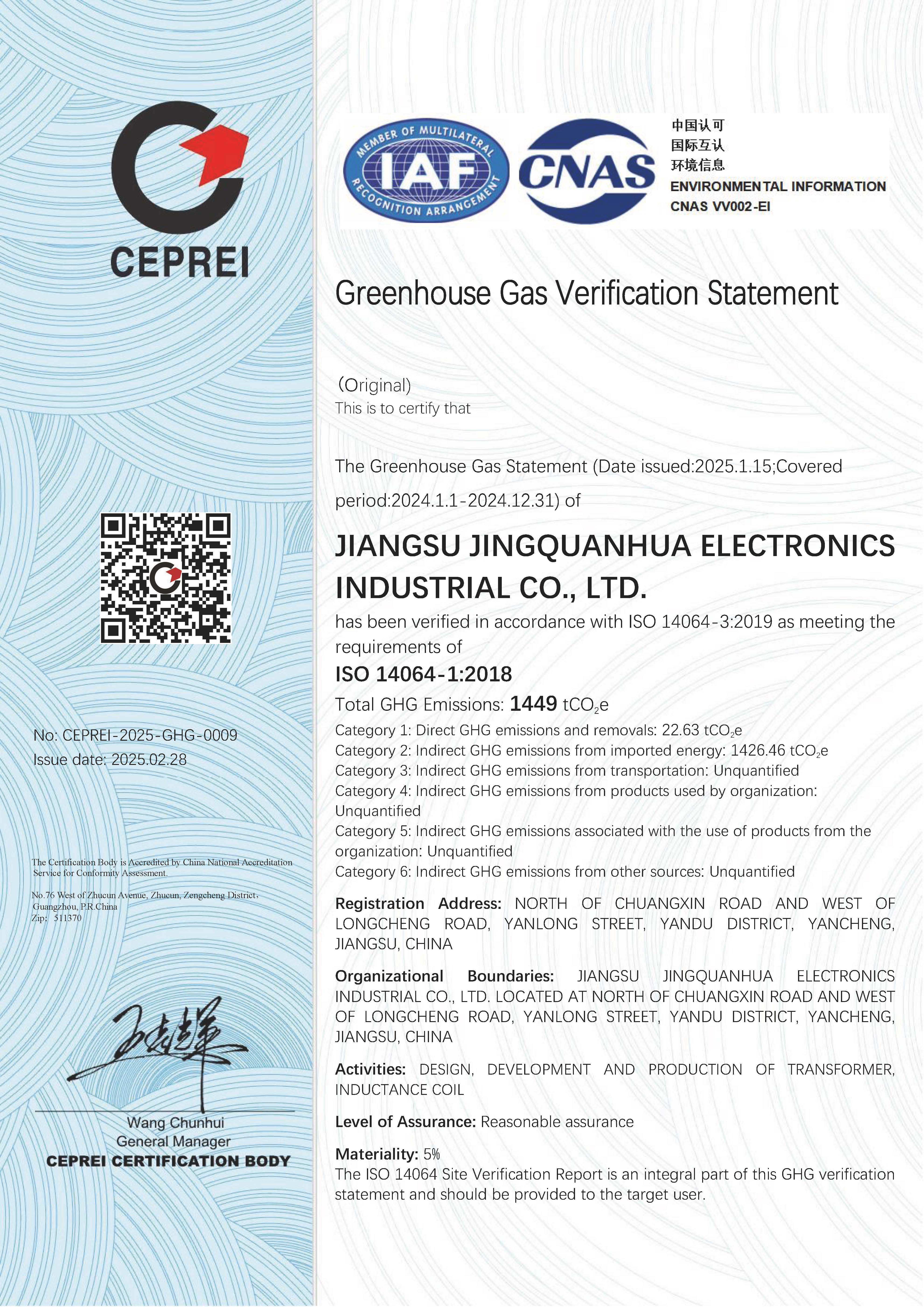 Greenhouse Gas Verification Statement